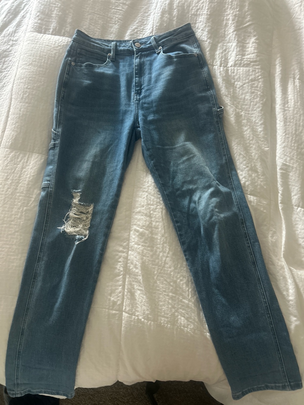 Ceros Distressed High Rise Straight Leg Paneled Jeans - Size 28